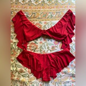 Riot swim red salsa ruffle top and bottom